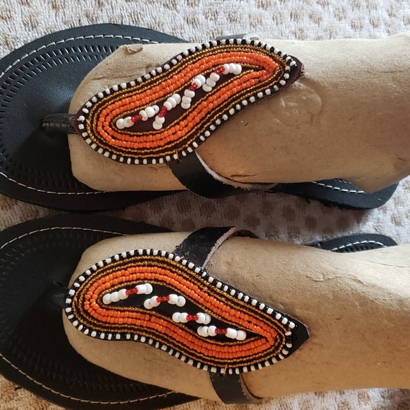 Unisex Maasai Leather Sandals. Size 7 or 37 decorated with beads. main image 8